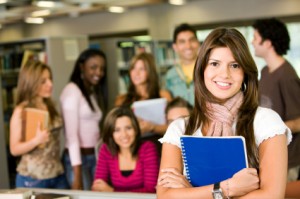 students in a library